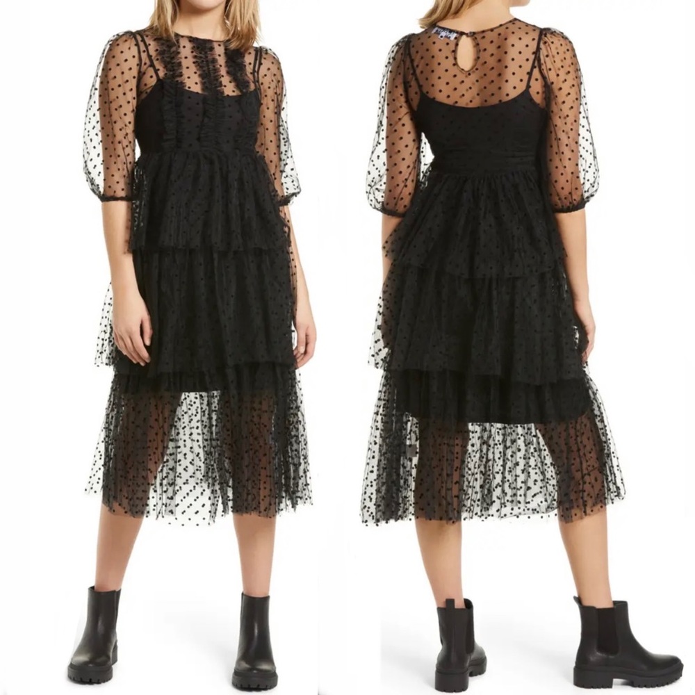 Amy Lynn Dover Tiered Black Mesh Dress- size L